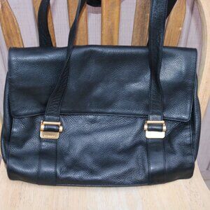 Americana By Sharif Black Pebbled Genuine Leather Shoulder Bag Double Handles